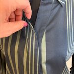 Badgley Mischka Green and Navy Striped Blouse with backside flower print Size M Photo 3