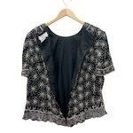 Papell Boutique  Evening Sz 1X Black Silk Beaded Short Sleeve Top Scallop Hem VTG Photo 5