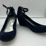 It’s OK Ankle Strap Deep Navy Blue Suede Wedge Heel Shoes‎ Size 11 Photo 0