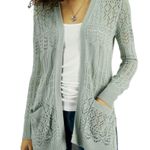 Hippie Rose Olive Open Front Pointelle Cardigan Photo 0