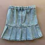 Pleated A Line Mini Denim Skirt Blue Size XXS Photo 6