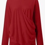 Boutique  Red Long Sleeve Cross Front Pleated Hem Smocked Waist Shirt Large Photo 0