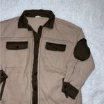 La Miel Brown & Tan Shacket Sweater Flannel Style Small oversized w/ elbow patch Size L Photo 0