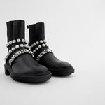 ZARA  Black Pearl Studded Moto Boots Photo 3