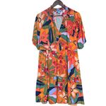 CeCe Orange Floral Short-Sleeve Babydoll Dress Sz L Photo 4