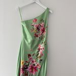 Anthropologie Green Floral Satin One Shoulder Maxi Dress Photo 6