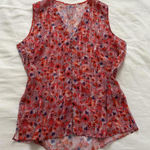 Vintage Red and pink shimmer floral blouse with little gold beads at the front Size M Photo 0