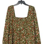 BCBG Paris Floral Print Mini Dress Long Sleeve Square Neck Green Red White Large Photo 1