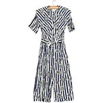 Vintage 90's Navy White Stripe Sailor Nautical Print Wide Leg‎ Jumpsuit Size 8 Blue Photo 3