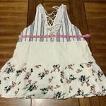 Hummingbird White Black Floral Boho Tie Blouse Size Small Photo 5