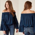 Free People  Size Small Smocked Off Shoulder Free Spirit Bell Sleeve Top‎ Photo 1
