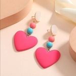 Heart Drop Earrings Pink Blue Beads‎ Dangle Statement Earrings Women Photo 2