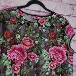 Karen Kane  SHEER MESH BRIGHT PINK FLORAL EMBROIDERED SCALLOP TRIM OVERSIZED TOP Photo 8