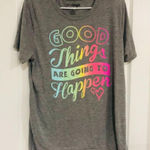 Jerry Leigh  Women T-Shirt Good Things Are Going To Happen‎ Crew Neck Gray Sz 2XL Photo 0