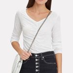 frame denim Frame Shirred Long Sleeve Linen Top White Photo 1