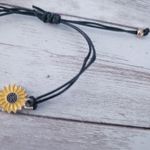 Adjustable Black Cord Bracelet with Sunflower Charm Photo 4