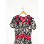 Vintage Diane Freis Floral Polka Dot Midi Dress Maximalist Lightweight Ruffle Black Size M Photo 3