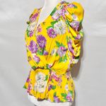 ZARA  Floral Print Puff Sleeve V-Neck Faux Wrap Blouse Yellow Multi Size Medium Photo 8