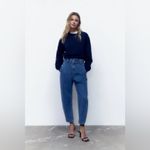 ZARA Paperbag jeans in a mid-blue wash high Rise Photo 2