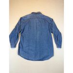 Vintage Womens Size Medium Denim Shirt Santa Claus Christmas Holiday Blue Photo 1