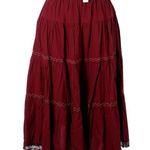 Anthropologie NWT Tiered Lace Maxi in Maroon Red Cotton Pull-on Skirt 1X Photo 1