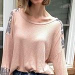 Vanilla Bay Tan Waffle Aztec Inset Shoulder Long Sleeve Top Women's SZ Large NWT Photo 0