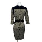 Gabby Skye  Metallic Gold Black Velvet Diamond Argyle 3/4 Sleeve Sheath Dress 6 Photo 4