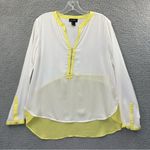 Cartise Long Sleeve V Neck Zipper Blouse White Yellow Semi Sheer Women's 4 Photo 0