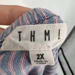 THML Embroidered Striped Tie Waist Scoop Off Shoulder Midi Dress Blue Size 2X Photo 11