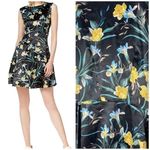 Bar III Black Yellow Floral Tropical Fit & Flare Satin Silky Dress Size Medium Photo 1