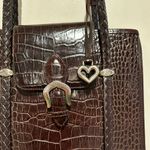 Brighton  VINTAGE DARK BROWN CROC STYLE HEART CHARM BUCKLE HANDBAG Photo 2
