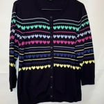 Talbots  Navy Cardigan with Colorful Heart Stripes Photo 0