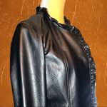Emporio & co black leather feminine ruffled design zip up jacket! Size L Photo 6