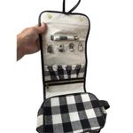 Buffalo plaid fold up travel makeup and jewelry case hanging travel pouch Black Photo 2