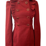 Say What? Red double-breasted ruffle coquette romantic feminine wool blend pea coat XS Photo 0