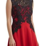 Melrose Cocktail Dress Womens 14 Red Black Sheer Contrast Lace Holiday Romantic Photo 0