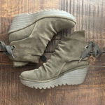 Fly London Women 38 US 7.5-8 Yama Wedge Platform Bootie Green Suede Lace Up Boot Photo 3