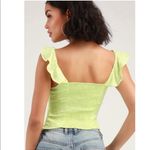 Free People Green Satin Floral Ruffle Top Photo 3