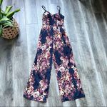Band of Gypsies Navy Blue Floral Wide Leg Romper Jumpsuit Size Small Photo 3