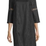 Neiman Marcus  Black Linen 3/4 Sleeve Crochet Trim Shift Dress Size Medium Photo 0