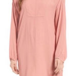 Madewell  Pink Long Sleeve Shift Dress Knee Length Solid Preppy Crepe Photo 0