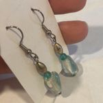 Vintage Art Deco Czech blue moulded satin glass bead earrings Photo 4