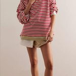 Free People NEW! We The Classic Striped Oversized Crewneck Sweatshirt LARGE Red Photo 6