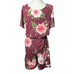 LuLaRoe New S Floral Burgundy/Pink Comfortable Romper Women V-Neck Short Sleeves Photo 5