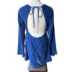 Free People NWT,  Chelsey Mini Dress Blue Velvet Open Back Bell Sleeves, Sz S Photo 3