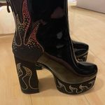Azalea Wang Glossy Black Platform Ankle Boots with Rhinestone Flame Design sz 7 Photo 1