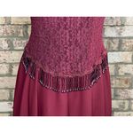formal dress prom maroon wine red lace beaded fringe Size M Photo 3