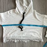 White Cropped Hoodie with Lace Detail Size M Size M Photo 5