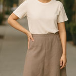 Bryn Walker Brown 100% Linen Midi Ruffle Hem Skirt Photo 0