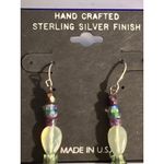 Handcrafted Sterling Silver Finish Art Glass Dangle Earrings Hook 2" New on Card Green Photo 2